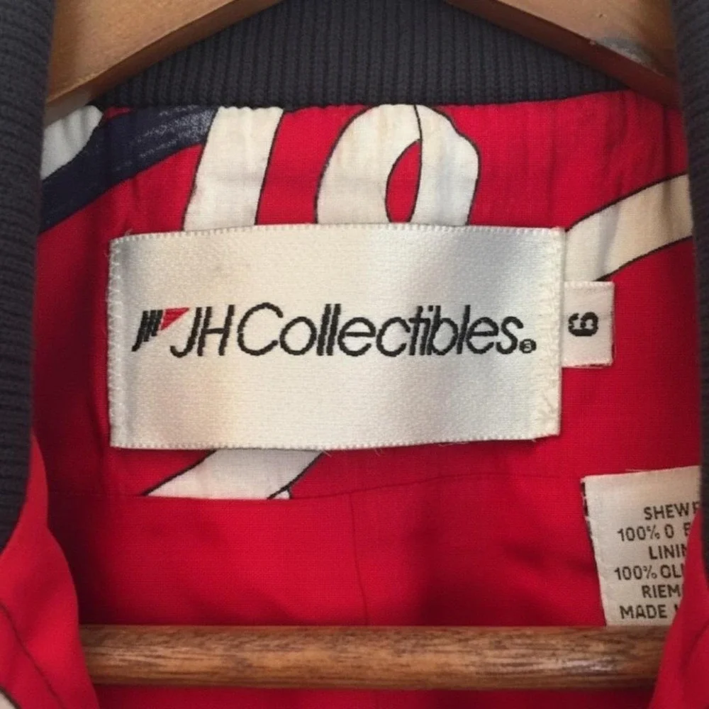 Vintage Bomber JH Collectibles Jacket Red Equestrian Chain Print Size 6 USA